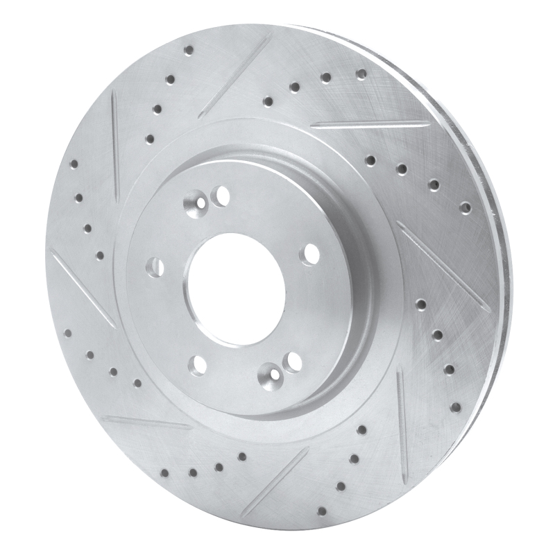 Kia Sorento Brake Rotor (1) - Front Left - R1 Concepts - Drilled & Slotted - Silver - `15-`20